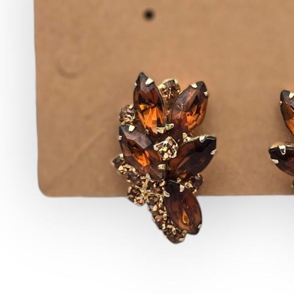 Amber Rhinestone Cluster Clip-On Vintage Earrings - Picture 5 of 5